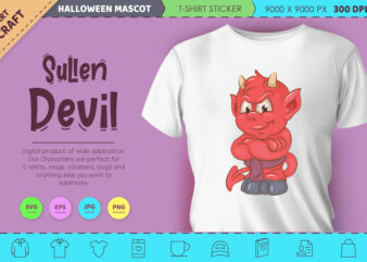 Sullen little devil. Halloween mascot.