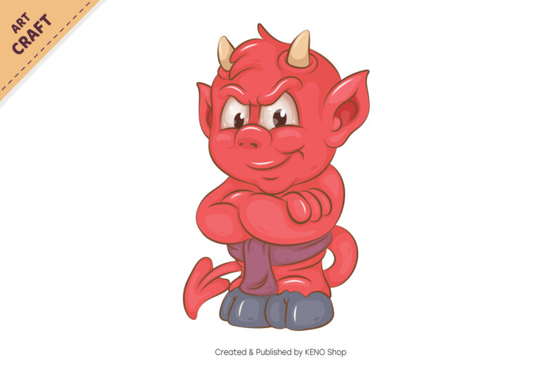 Sullen little devil. Halloween mascot.