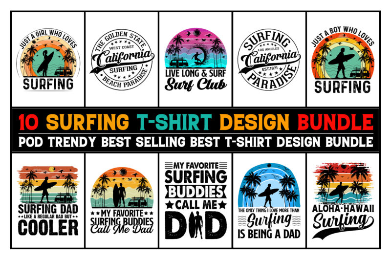 Surfing T-Shirt Design Bundle