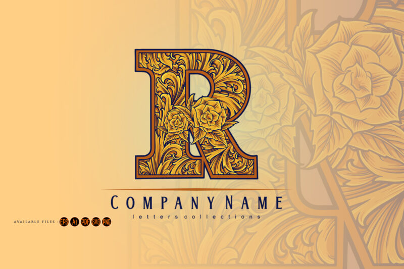 Vintage monogram letter r with floral petal decor