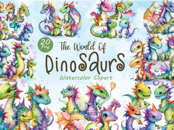 Watercolor dinosaur clipart. cute animal t shirt design for sale