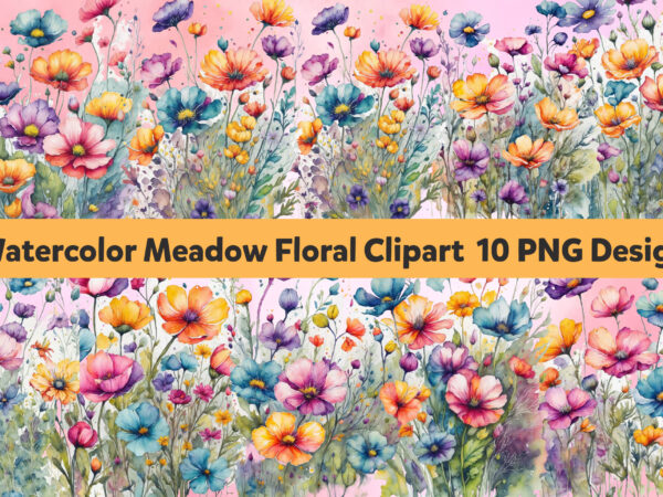 Watercolor meadow floral clipart t shirt design for sale