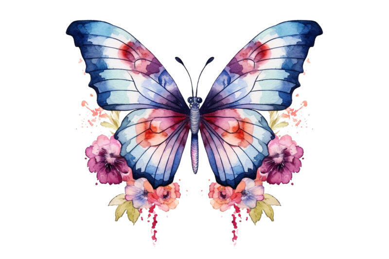 watercolor butterfly with flower clipart