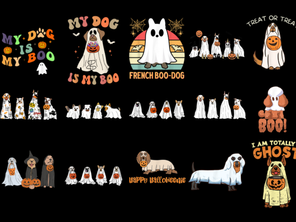 15 dog ghost halloween shirt designs bundle for commercial use part 2, dog ghost halloween t-shirt, dog ghost halloween png file, dog ghost halloween digital file, dog ghost halloween gift,