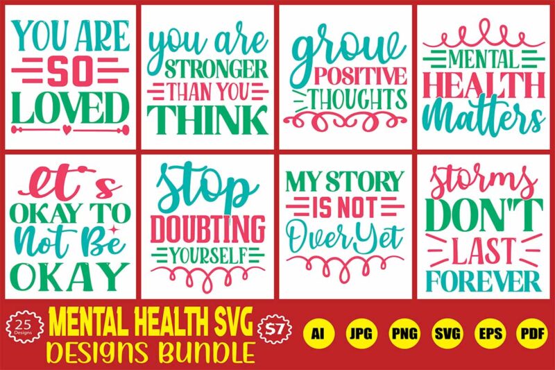 mental health svg designs bundle