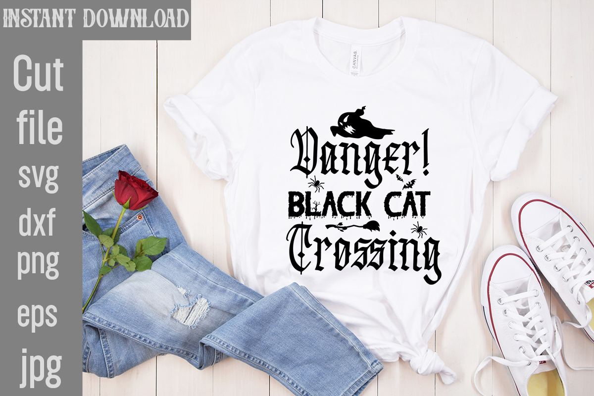 Danger! Black Cat Crossing T-shirt Design,Bad Witch T-shirt Design