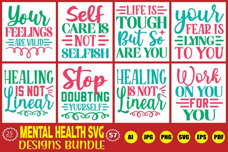 mental health svg designs bundle