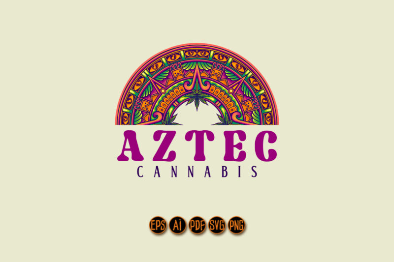 Aztec mandala pattern with cannabis leaf inspired