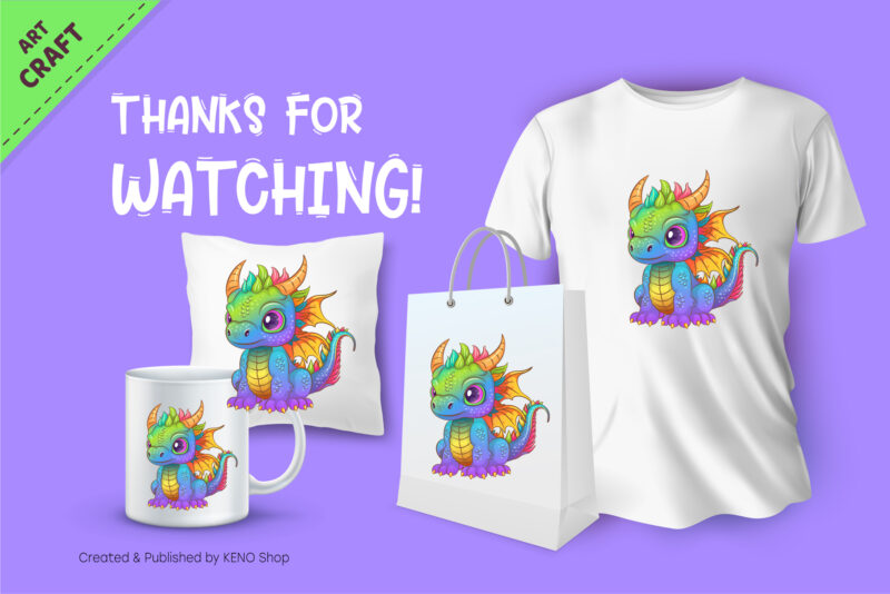 Rainbow cartoon dragon. Fantasy clipart.