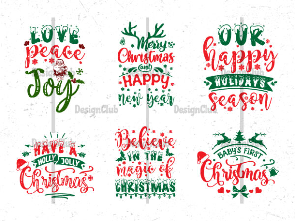 Christmas typography quotes bundle, hand lettering christmas quotes t shirt vector file