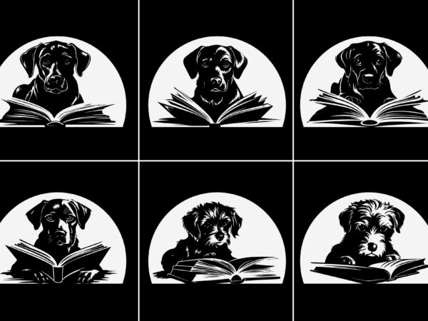 Dog reading book silhouette vector