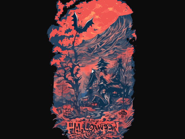 Halloween bats house japanase style tshirt design