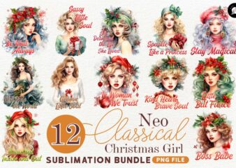 No Classical Christmas Girl Sublimation PNG Bundle