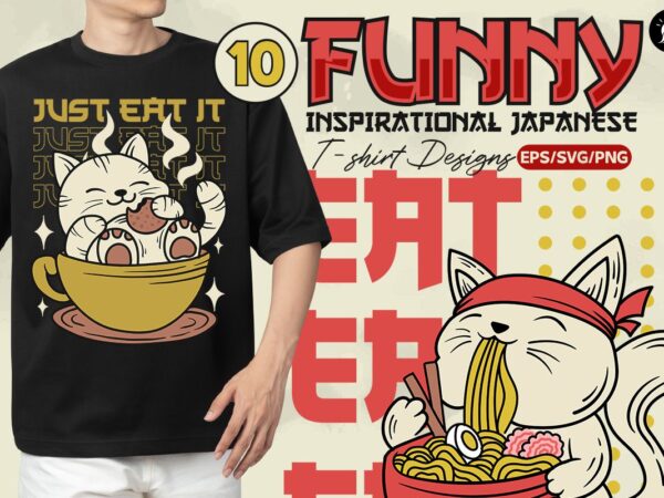 Retro funny japanese t-shirt designs bundle, cute animals japanese style, inspirational quote t-shirt design