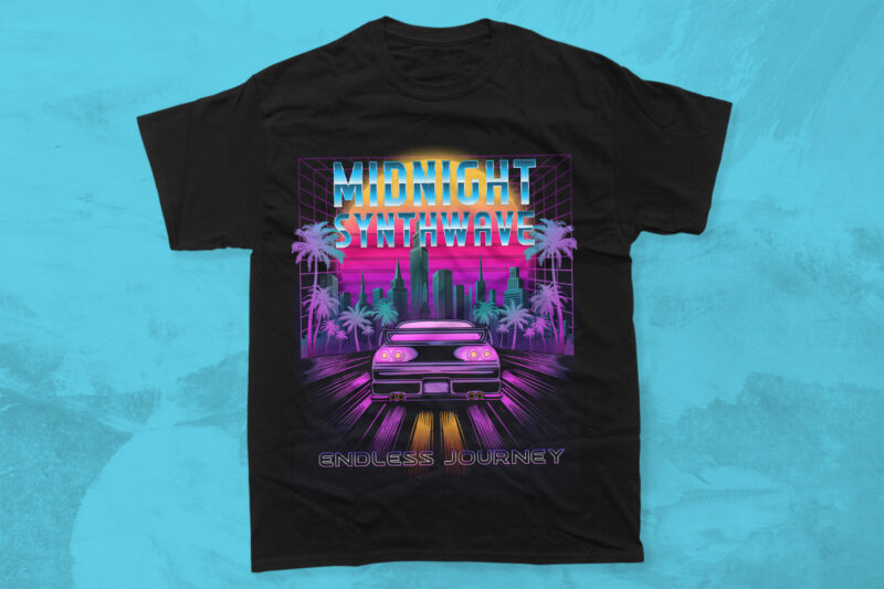 Synthwave Retrowave Futuristic T-shirt Designs PNG Bundle