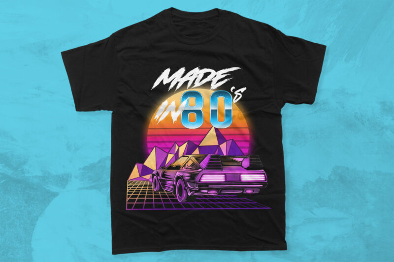 Synthwave Retrowave Futuristic T-shirt Designs PNG Bundle