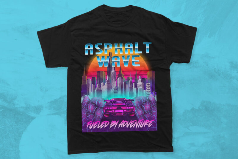 Synthwave Retrowave Futuristic T-shirt Designs PNG Bundle