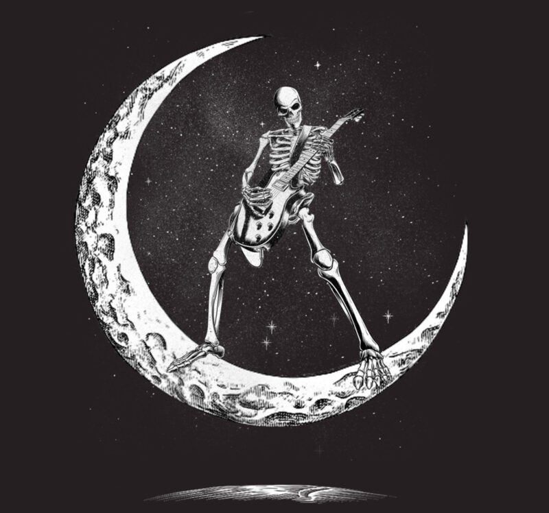 Rock On Skeleton Moon Rock And Roll Funny Halloween Shirt Design - Buy ...