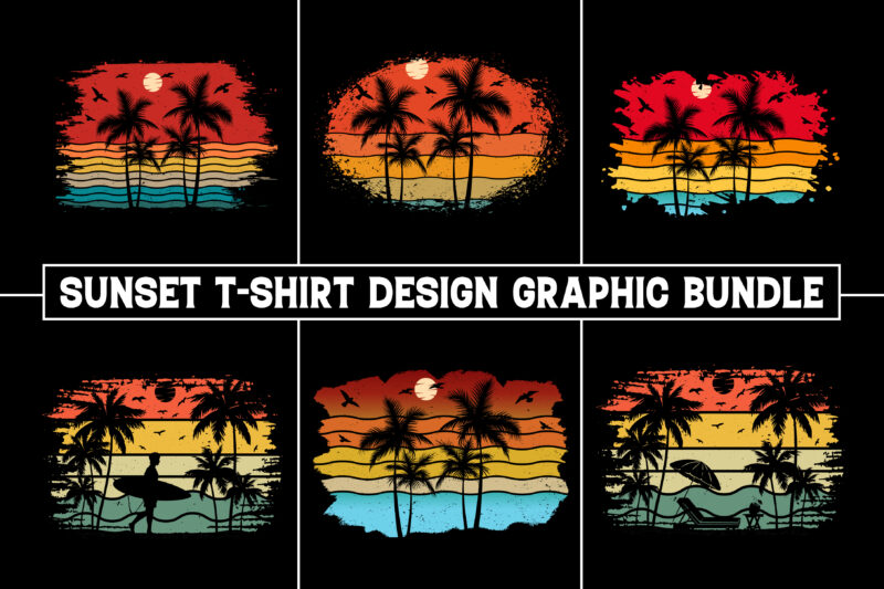 Sunset Colorful T-Shirt Graphic Bundle