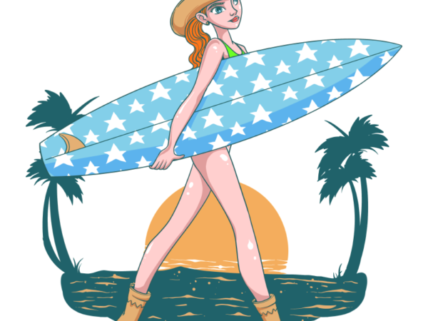 Surfing barbie t shirt template vector