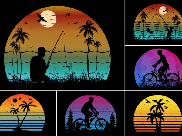 Fisherman Sunset T-shirt Design Vector Download