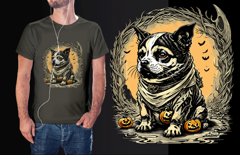 Cute Dog Halloween Tshirt Vector