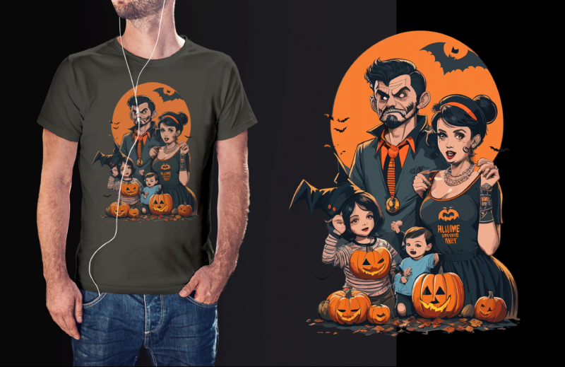 Family on halloween tshirt vector