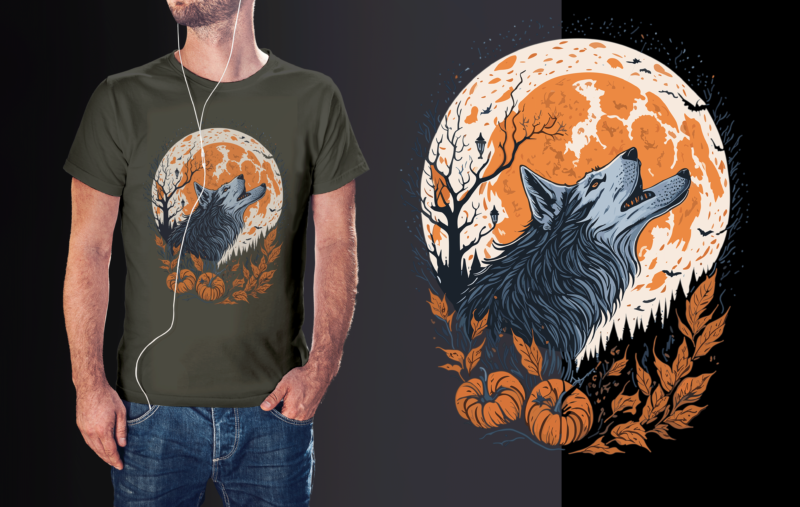 Spooky Halloween Wolf Tshirt Design