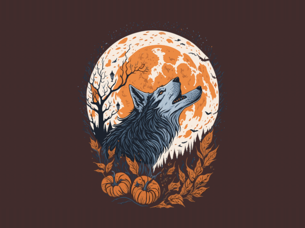 Spooky halloween wolf tshirt design