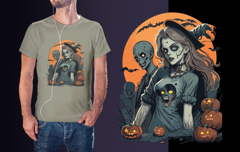 Zombie Witch Halloween Tshirt Graphic