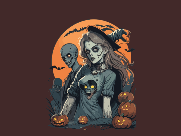 Zombie witch halloween tshirt graphic