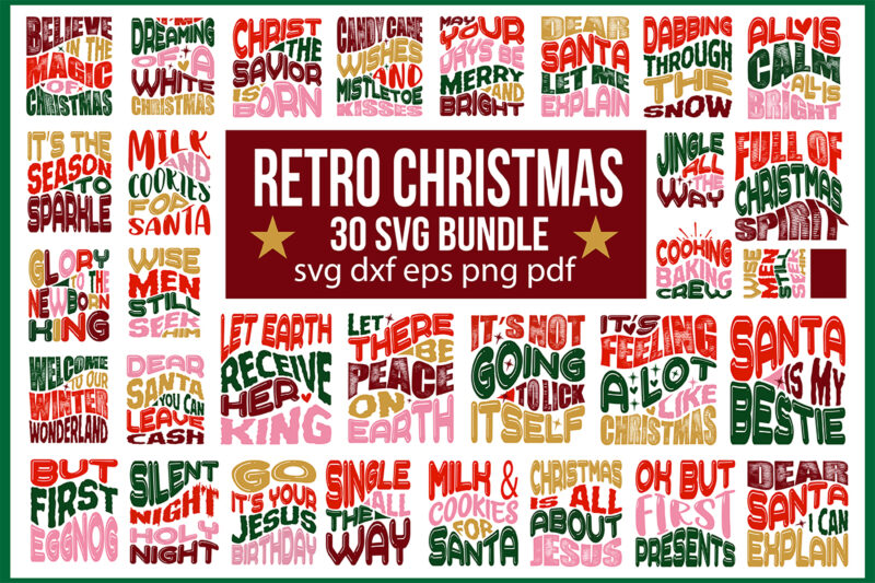 30 Retro Christmas SVG Bundle, Christmas SVG