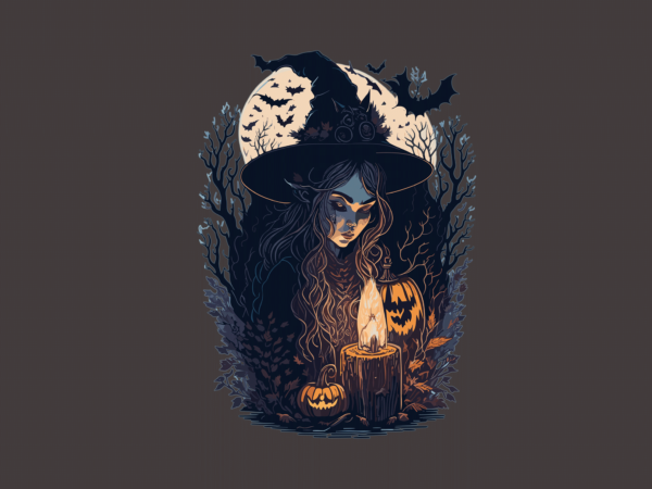 Spooky witch with her lantern halloween tshirt vector