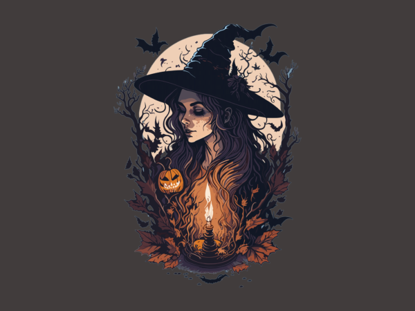 Spooky witch lantern halloween tshirt graphic