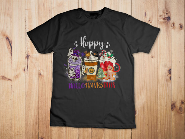 Halloween thanksgiving happy hallothanksmas coffee latte t-shirt design