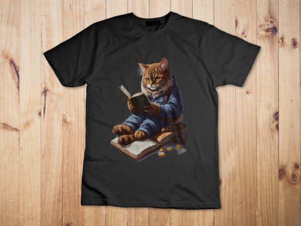 Funny cats reading a book graphic cat kitten lovers t-shirt design