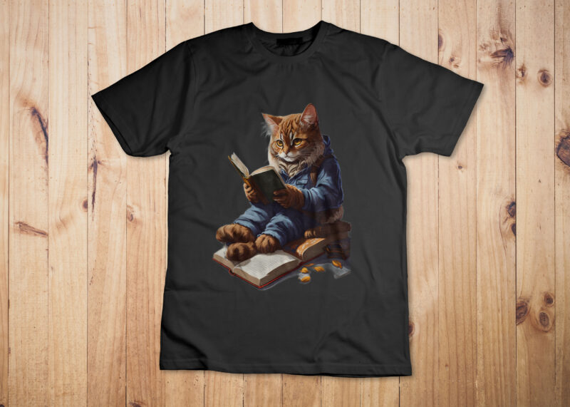 funny Cats Reading A book graphic Cat Kitten Lovers T-Shirt Design