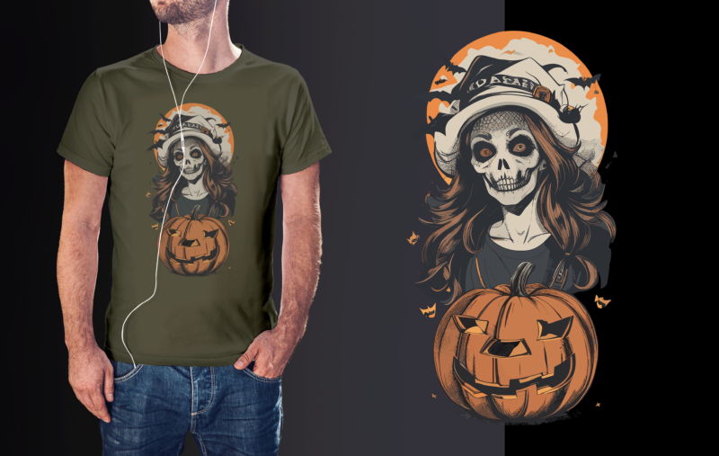 Skull Zombies Witch Halloween Tshirt Design