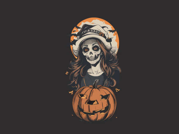 Skull zombies witch halloween tshirt design