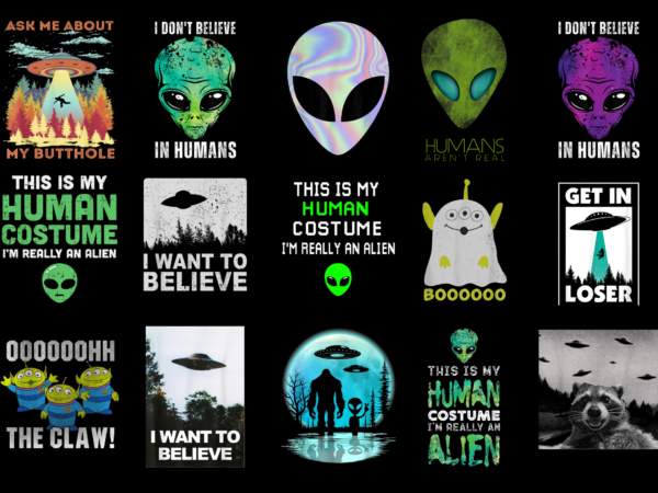 15 alien shirt designs bundle for commercial use part 1, alien t-shirt, alien png file, alien digital file, alien gift, alien download, alien design amz