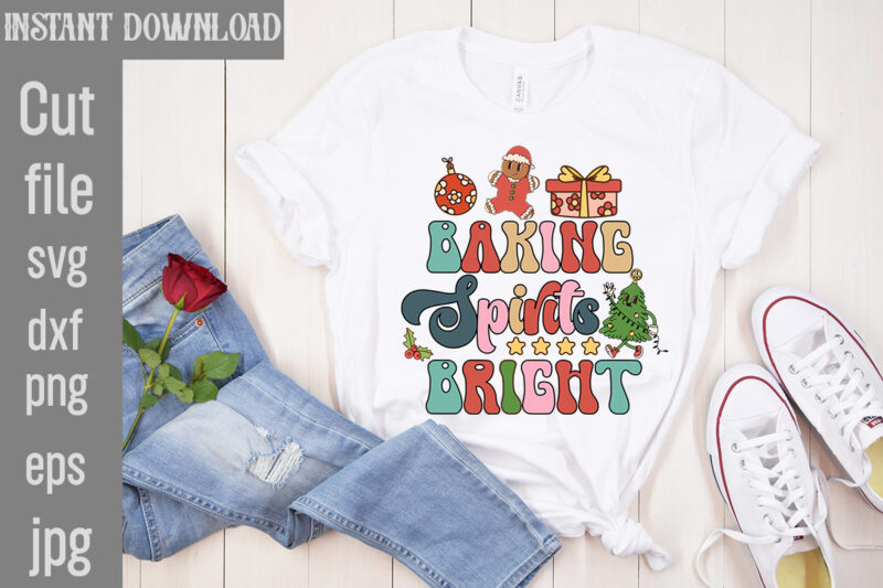 Baking Spirits Bright T-shirt Design,Let it Snow SVG design, Let it Snow Retro design,christmas svg mega bundle ,130 christmas design bundle , christmas svg bundle , 20 christmas t-shirt design