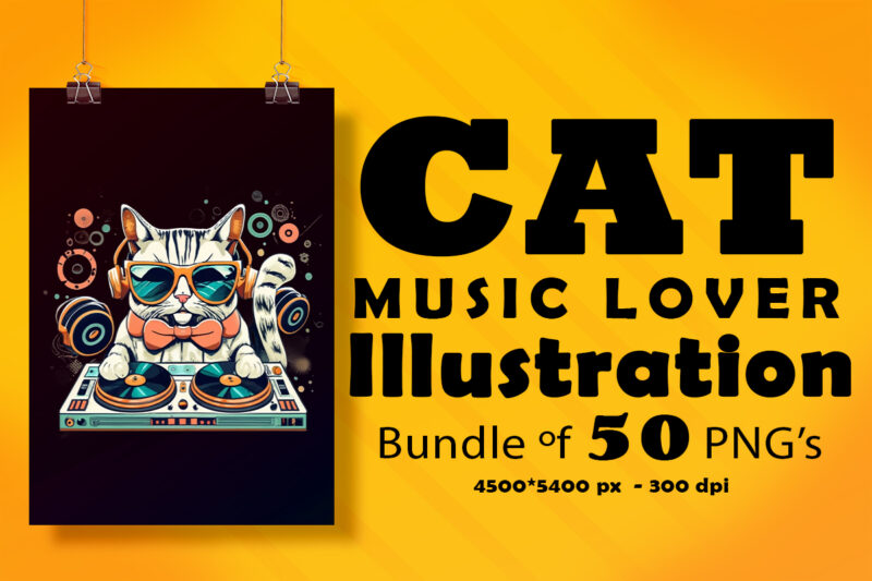 Cat Wearing Headphones Illustration for POD Clipart Design is Also perfect for any project: Art prints, t-shirts, logo, packaging, stationery, merchandise, website, book cover, invitations, and more.