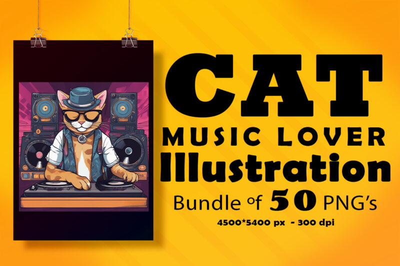 Cat Wearing Headphones Illustration for POD Clipart Designs Bundle