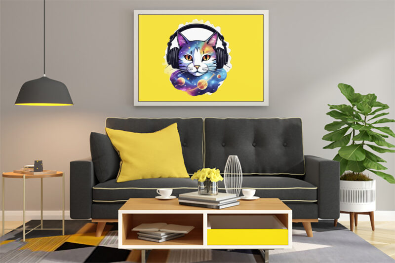 Cat Wearing Headphones Illustration for POD Clipart Designs Bundle