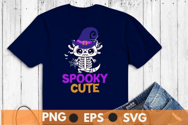 Spooky Cute Axolotl Witch Halloween Kawaii Axolotl Witches T-Shirt design vector