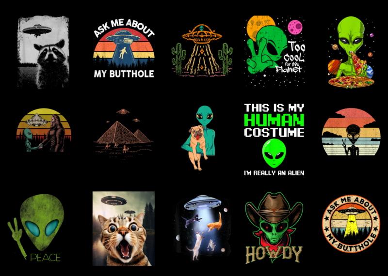 15 Alien Shirt Designs Bundle For Commercial Use Part 2, Alien T-shirt, Alien png file, Alien digital file, Alien gift, Alien download, Alien design AMZ