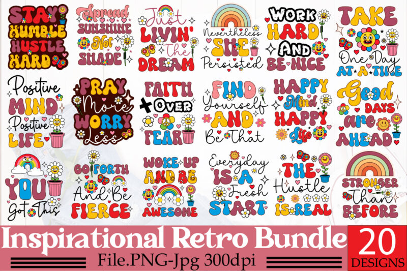 Inspirational Retro Designs Bundle,20 Designs,Silhouette Cricut Svg Svg Design, Bundle Svg Bundle Svg Bundle, Design Cutfile Craft Retro Motivational Svg Bundle, Motivational Svg Positive Quotes Bundle ,Inspirational Quotes Svg Bundle