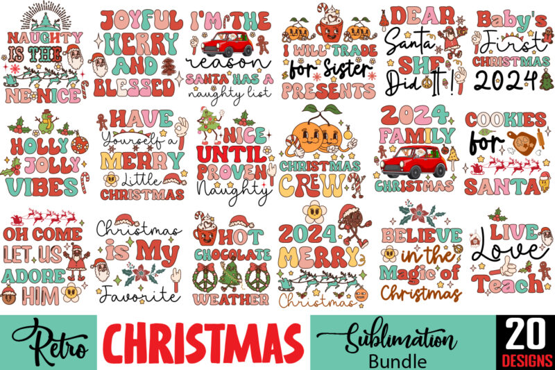 Retro Christmas PNG Sublimation Bundle,20 Designs,on Sell Design,Big Sell Design,Png Bundle,Christmas T-shirt Designs