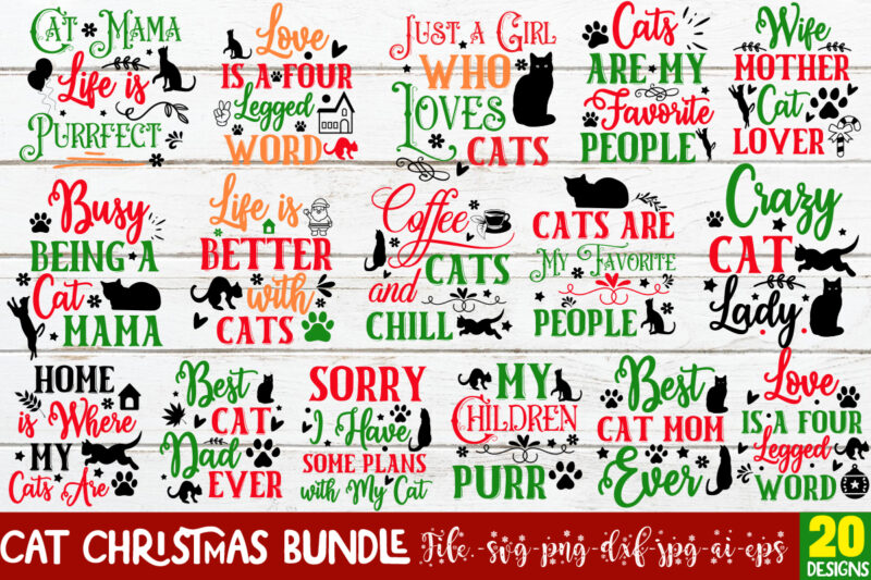 Cat Christmas T-shirt Designs Bundle,20 Designs,Cat Christmas Ornament Svg Bundle Cat Christmas Svg Bundle, Pet Christmas Ornament Svg Bundl