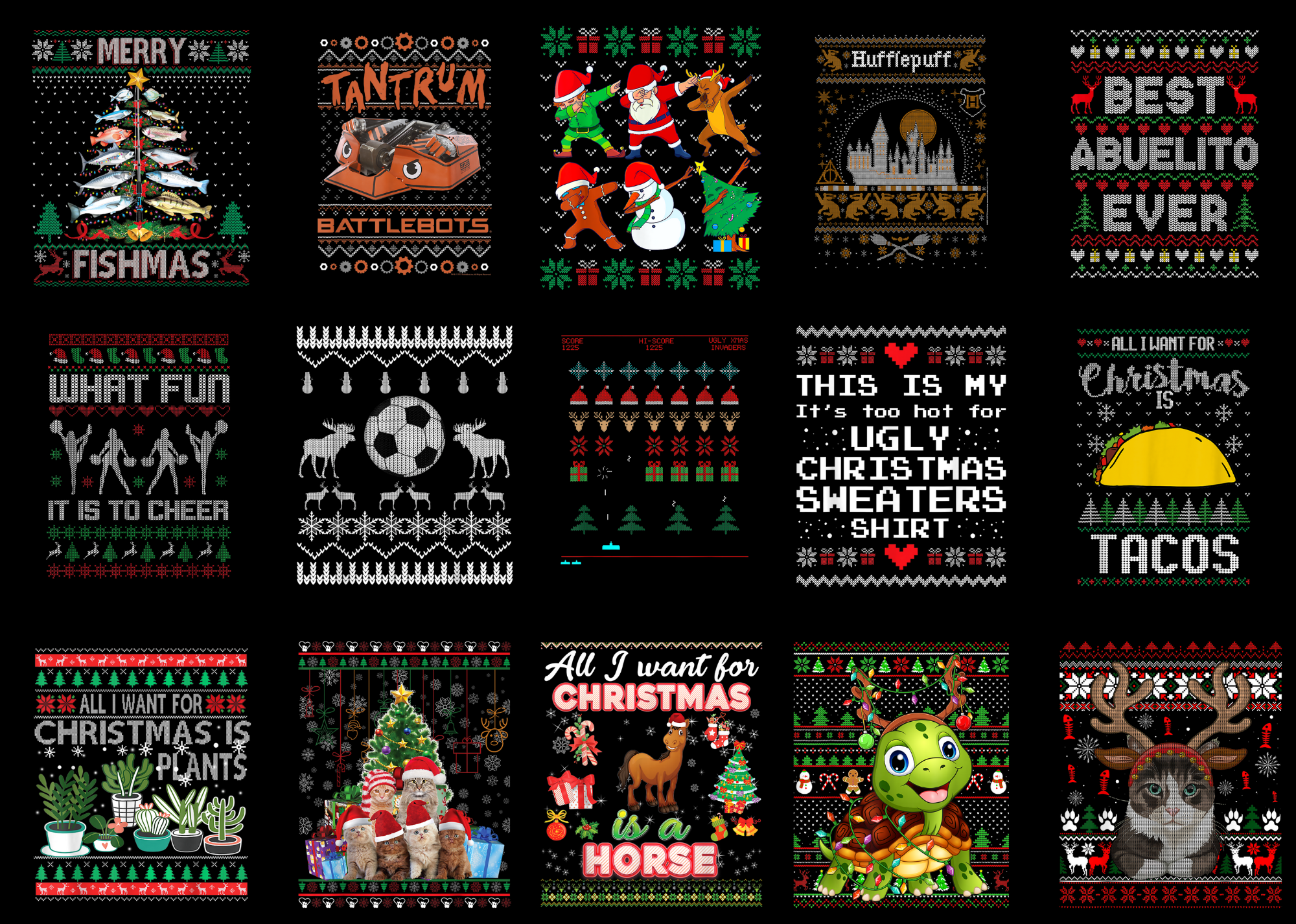 Holiday Symbols All Over Black Juniors Ugly Christmas Leggings